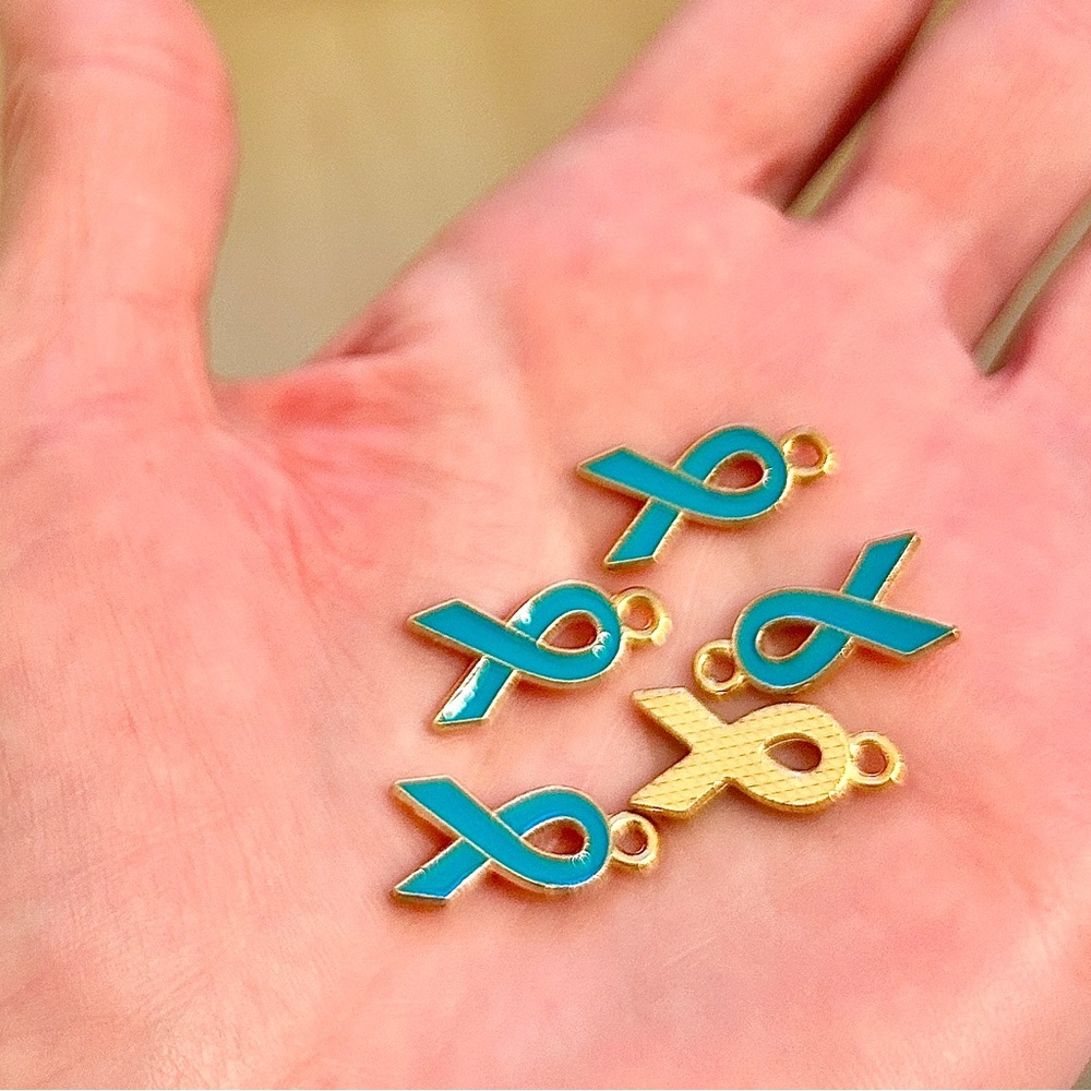 Ovarian Cancer Awareness Charm Teal Ribbon charms 5 pieces